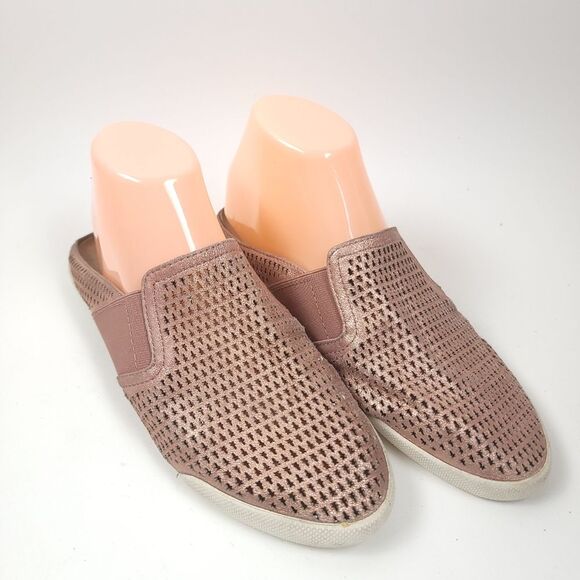 Frye Women’s Melanie Gore Pink Metallic Leather Perforated Mules Size 8 - Picture 1 of 8